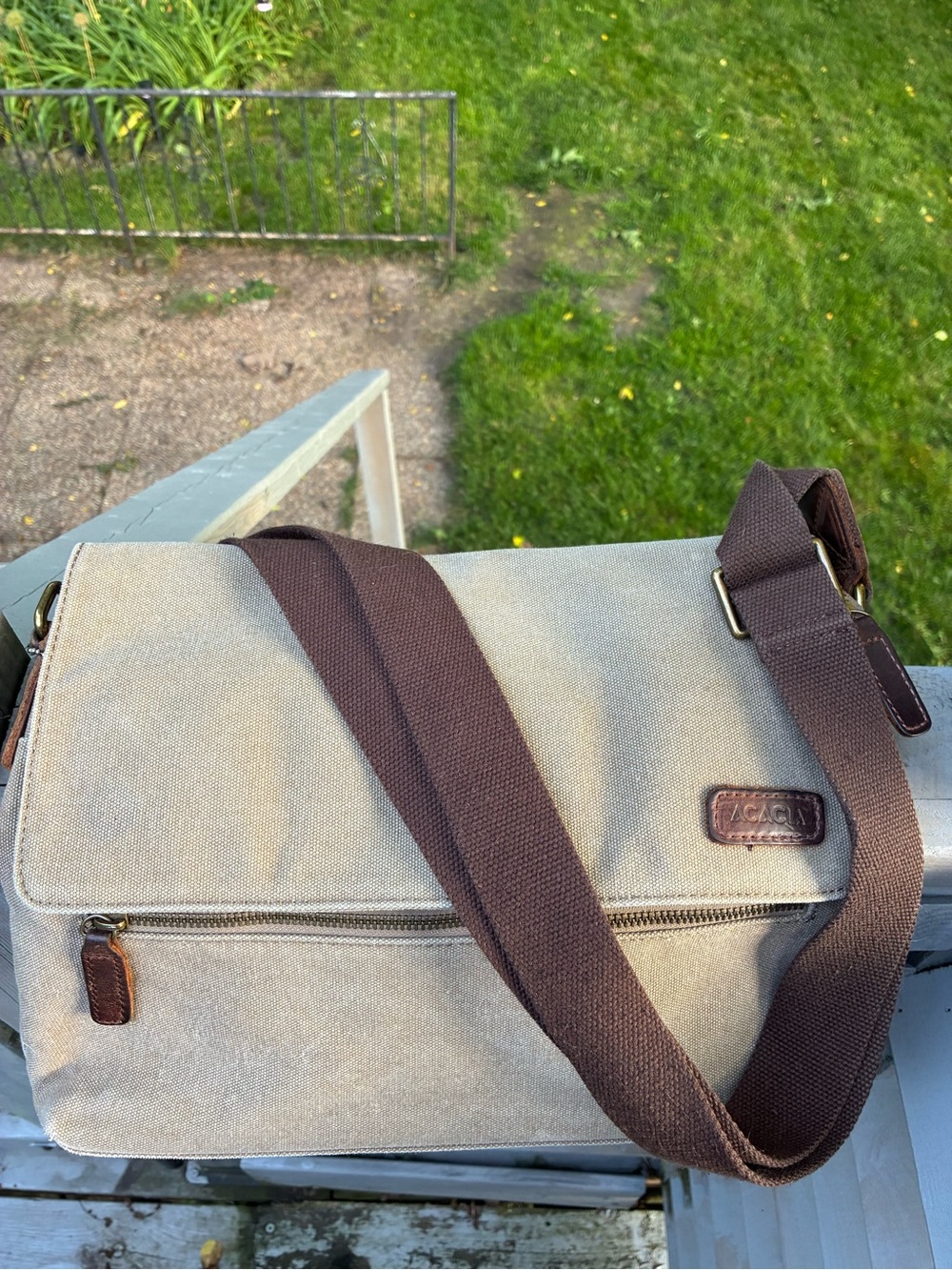 Acacia Leather and Canvas Messenger Bag